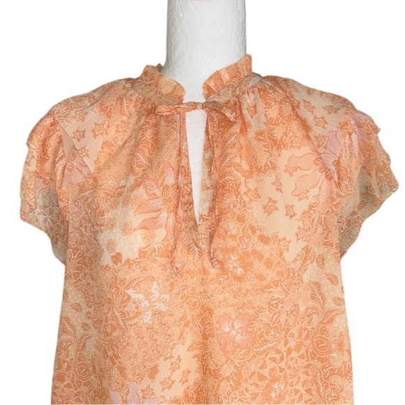 House of Harlow 1960 Peach Blush Pink Floral Print Tie Neck Ruffle Sleeve Top  M - Picture 4 of 15